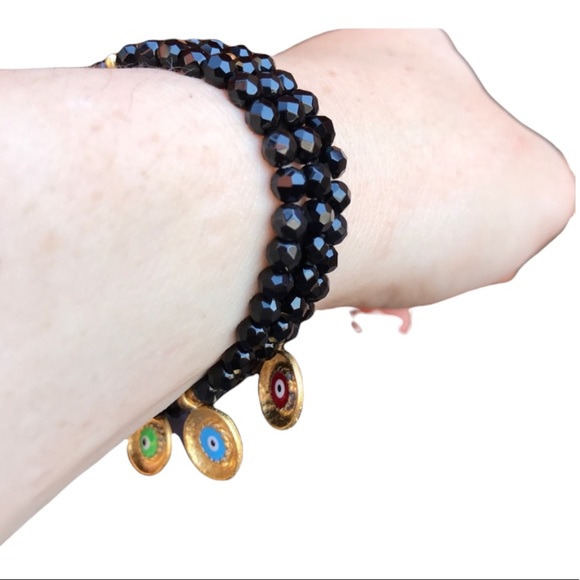 💕HP💕Evil Eye black Beaded stretch Bracelet - Picture 6 of 16